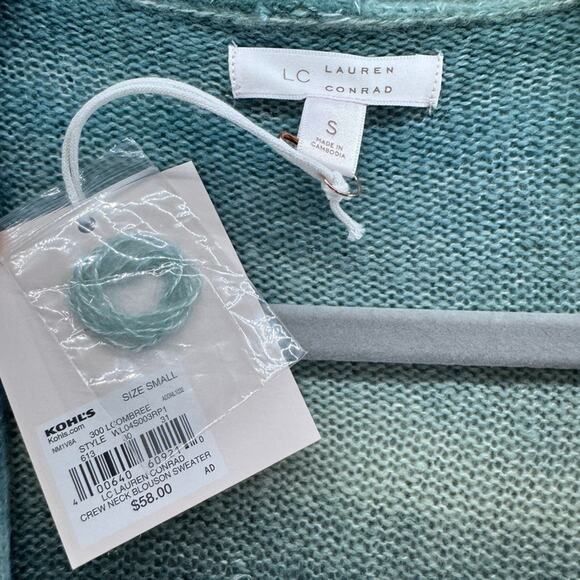 LC Lauren Conrad Cardigan Womens S Green Knit Open Front Belted Bishop Sleeve - Picture 2 of 13